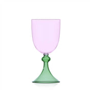 Ichendorf Tamigi Goblet, Pink/Green, 10.1 oz: A handblown, pink-to-green glass chalice with a rounded stem, epitomizing elegance and artisan craftsmanship for sophisticated dining experiences.