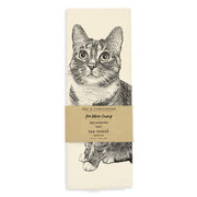 Eric & Christopher - Cat Tea Towel featuring Izzy, 2022 contest winner. Cream cotton, black illustration, 26x26, USA-made, screen printed, pre-shrunk.