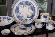 Golden Rabbit Home - Set of 6 Blue Crab Tasting Dishes displayed on a table, featuring intricate crab designs, ideal for adding elegance to your dining experience.
