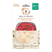 Bee's Wrap - Large 3 Pack Wraps featuring honeycomb design, packaged for kitchen use to preserve food sustainably.