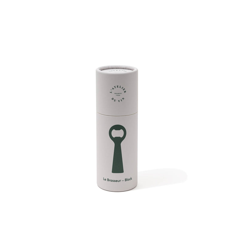 L'Atelier du Vin - USA - Bottle Opener - LE BRASSEUR – BLACK packaging showing a person-shaped silhouette bottle opener, ideal for effortless bottle opening.