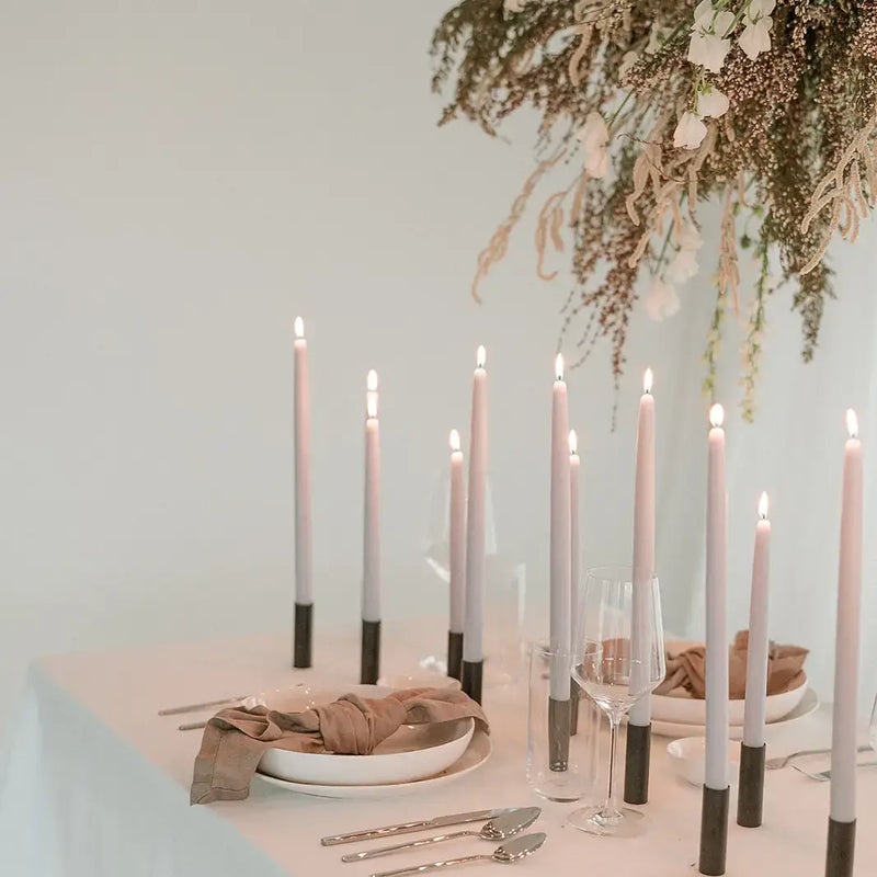 Mo&Co Beeswax 10 Dipped Tapers - Natural Gold, handcrafted in Pacific Grove, California, elegantly presented in pairs, showcasing meticulous craftsmanship in beeswax candle making.