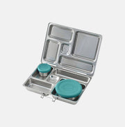 PlanetBox - Rover Lunch Box with stainless compartments and teal-lidded dippers, ideal for varied meals. Perfect for adults and kids.