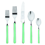 Mepra SPA - Place Set 5 Pcs Fantasia: Light Blue features elegant silverware with green handles, crafted from durable 18/10 stainless steel and resin.