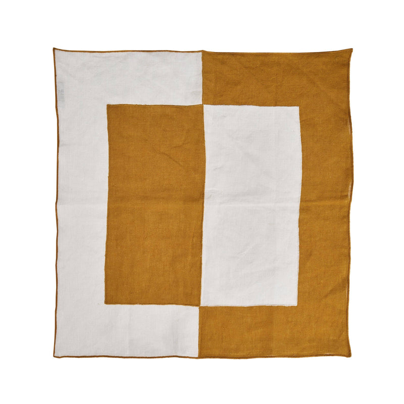 Misette | Bauhaus Embroidered Linen Napkins, Amber, Set of 4