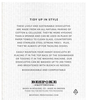 Bespoke Provisions - Sunflower Swedish Dishcloth with label explaining use and care, packaged in a clear sleeve. Perfect for eco-friendly cleaning and gifting.