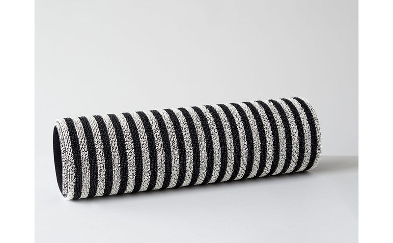 Chilewich | Breton Stripe Shag Mat - Malibu, featuring black and white stripes with a tufted texture, ideal for adding elegance and durability to any space.