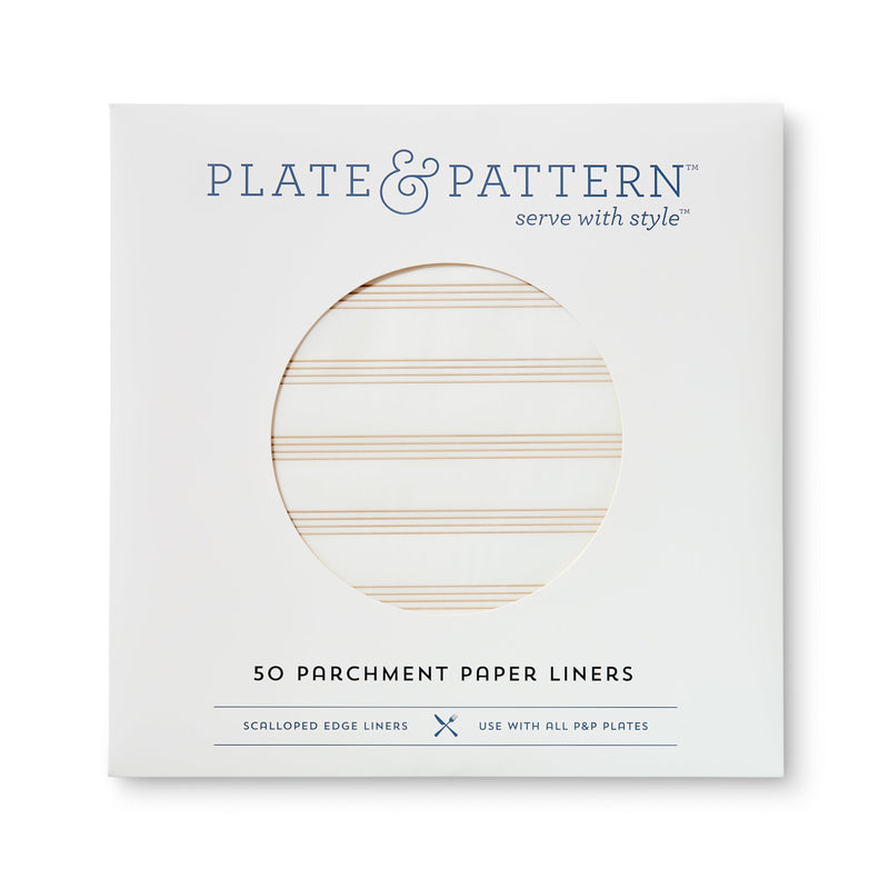 Sandy Stripes Original Flat Plate Liners, featuring a white circle with brown lines, designed for stylish table settings from Athens Cooks.