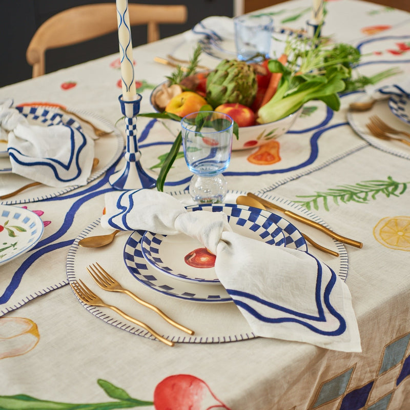 Misette | Colorblock Embroidered Linen Napkins with Color Dark Blue, Set of 4