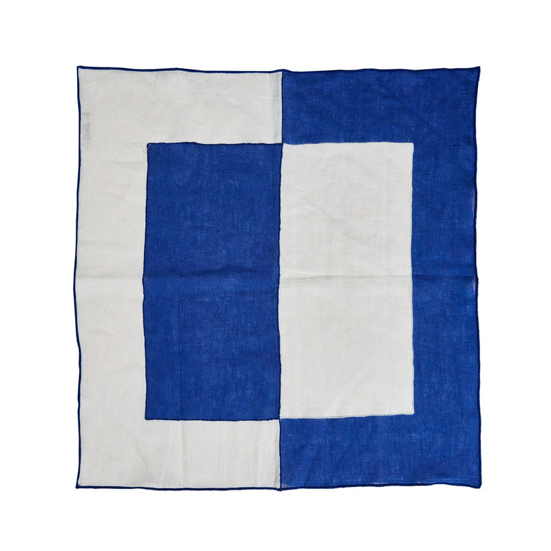 Misette | Bauhaus Embroidered Linen Napkins in Blue (Set of 4): Blue / 1 Set