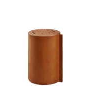Wüsthof 6-Slot Block, Beech with Leather, showcasing its cylindrical design and precision craftsmanship for organized knife storage.