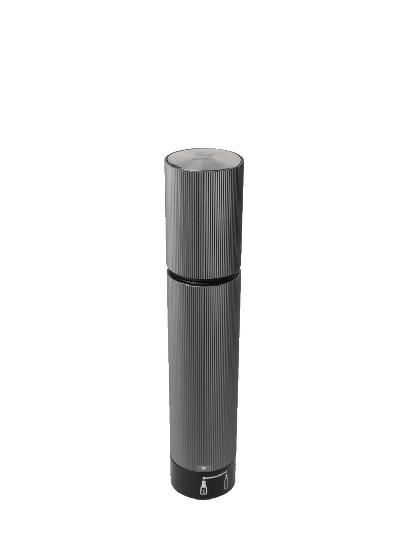 Peugeot | Preserve Duo - Carbon, a cylindrical kitchen container, ideal for preserving spices or dry goods, shown in close-up detail.