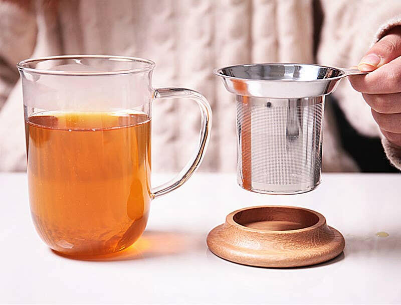 Glass Mug + Wood Lid w/ Infuser.