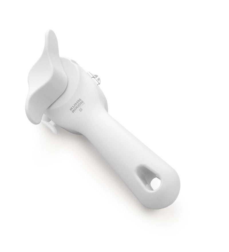 Kuhn Rikon LidLifter, White: Swiss-made manual can opener with ergonomic plastic handle and safety cutting wheel, designed to attach and open cans effortlessly.