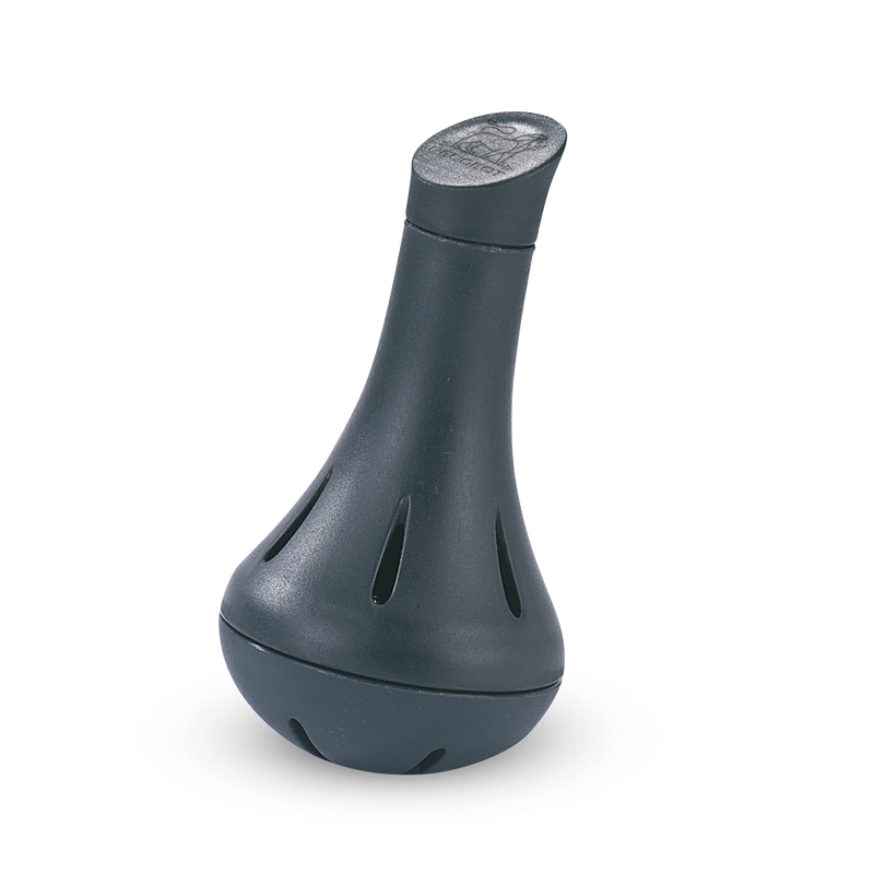 Peugeot Bilbo Cleaning Beads for Decanter, a black, teardrop-shaped gadget with slots, designed for effortless cleaning of carafes by swirling with hot water.