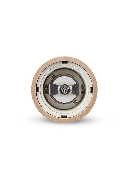 Peugeot | Paris u'Select Natural Wood Salt Mill, 12 inches, featuring a ceramic grinding mechanism, showcased from the bottom view, highlighting its durability and precision craftsmanship.