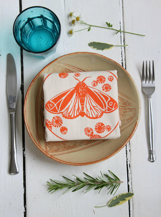 Hearth and Harrow - Set of 4 Organic Cotton Moth Napkins - Orange - Butterfly.