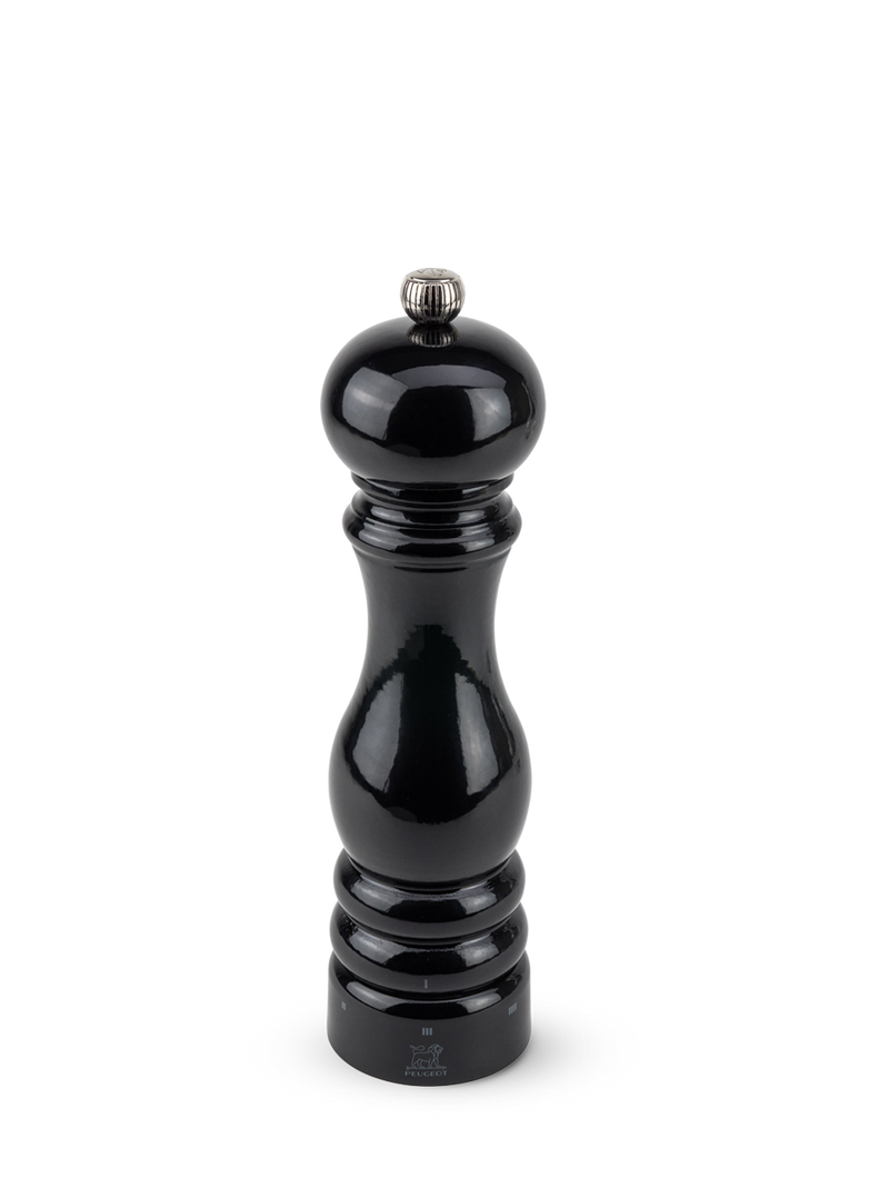 Peugeot | Paris u'Select Pepper Mill, Black Lacquer Wood, 9 inches, featuring a classic hand-turned design for grinding whole peppercorns, perfect for enhancing your culinary creations.