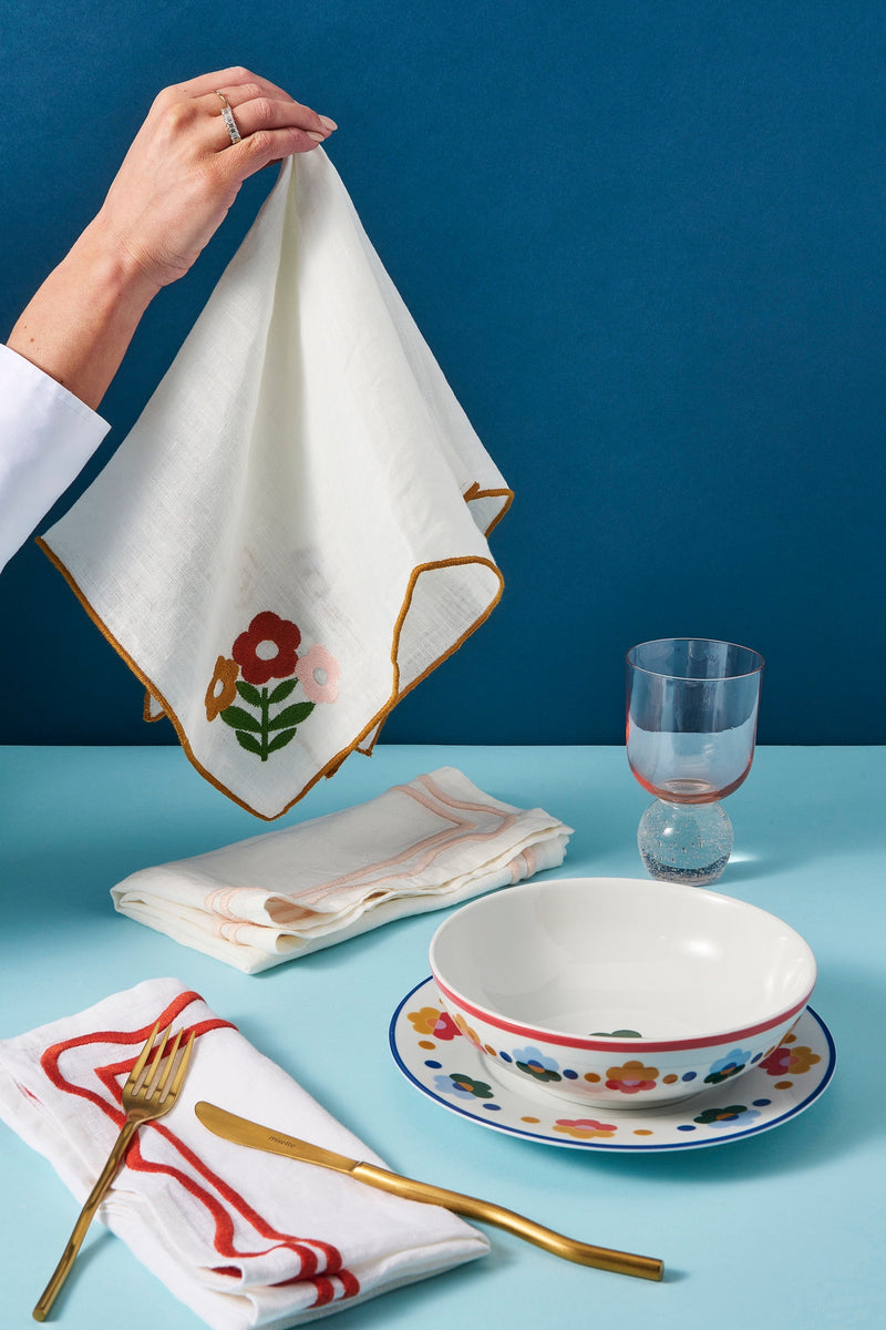 Misette | Floral Embroidered Linen Napkins in Amber, Set of 4