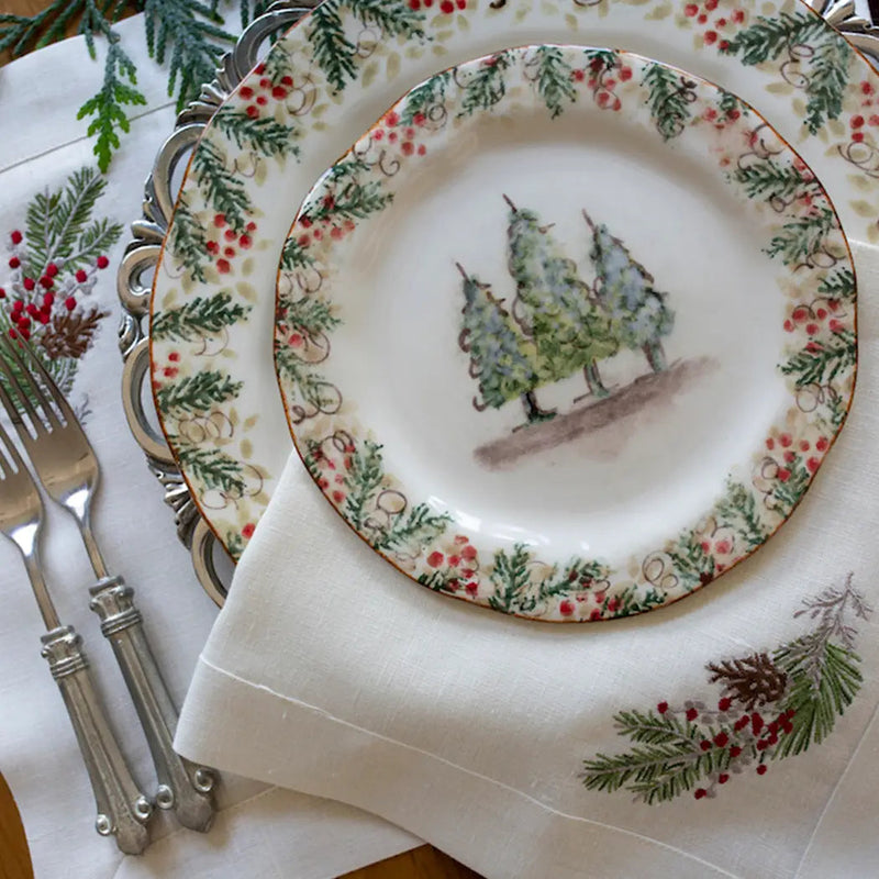 Arte Italica & Crown Linen Designs | Natale Christmas Salad & Dessert Plate