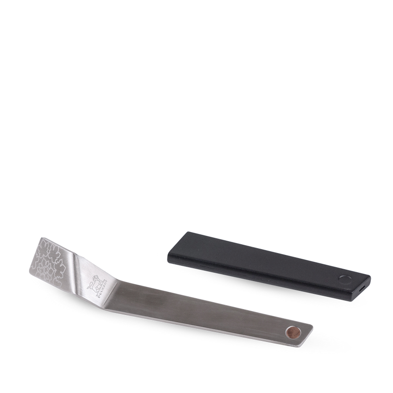 Offset palette-knife style spatula with stainless steel blade and black plastic sheath, ideal for frosting and smoothing tasks, reflecting Athens Cooks' curated kitchen tool selection.
