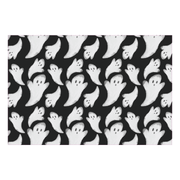 Carolina Creekhouse - Fab-Boo-Lous FloorFlat features a pattern of small, stylized white ghosts on black, perfect for adding a spooky, stylish touch to any space.