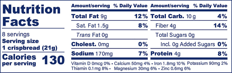 Norwegian Baked - Rosemary & Lemon Knekkebrød: Organic, vegan crispbread with 130 calories per serving, featuring 4g fiber, 4g protein, perfect for pairing with cheese or soups.
