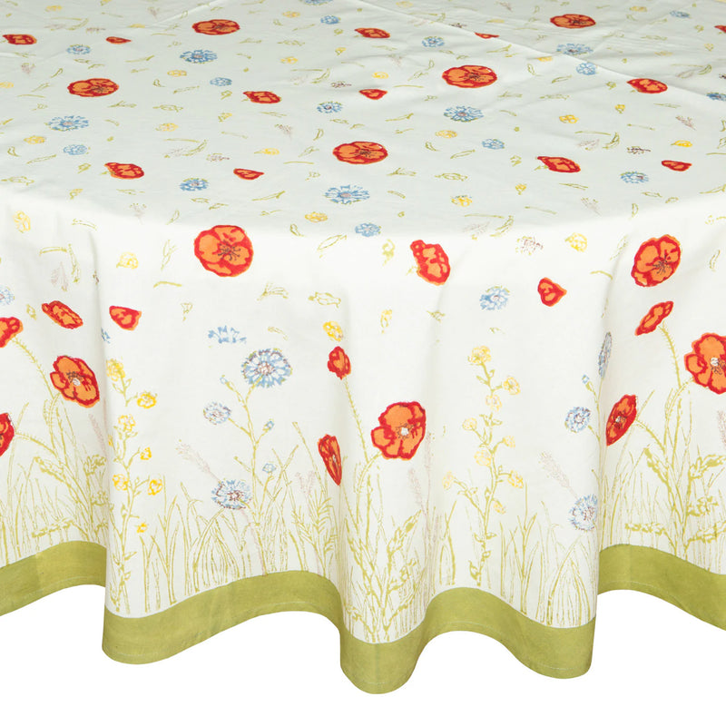 Caravan Home 59 x 86 Springfields Multi French Tablecloth featuring handprinted poppies and wildflowers, ideal for adding Provençal charm to dining settings.