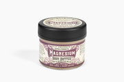 Roots And Leaves - Magnesium Body Butter in a jar, designed for topical magnesium absorption, enhances sleep and relieves pain, featuring a blend of organic butters and oils.