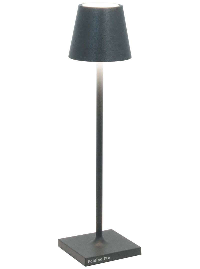 Zafferano America - Poldina Pro Micro Cordless Lamp features a sleek black design with a white shade and touch dimming, ideal for versatile lighting solutions.