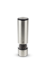 Peugeot | Elis Sense Pepper Mill Stainless/Acrylic, 8 Inches; sleek design with visible peppercorns, advanced touch activation, LED light, and adjustable grind settings, ideal for tech-savvy cooks.