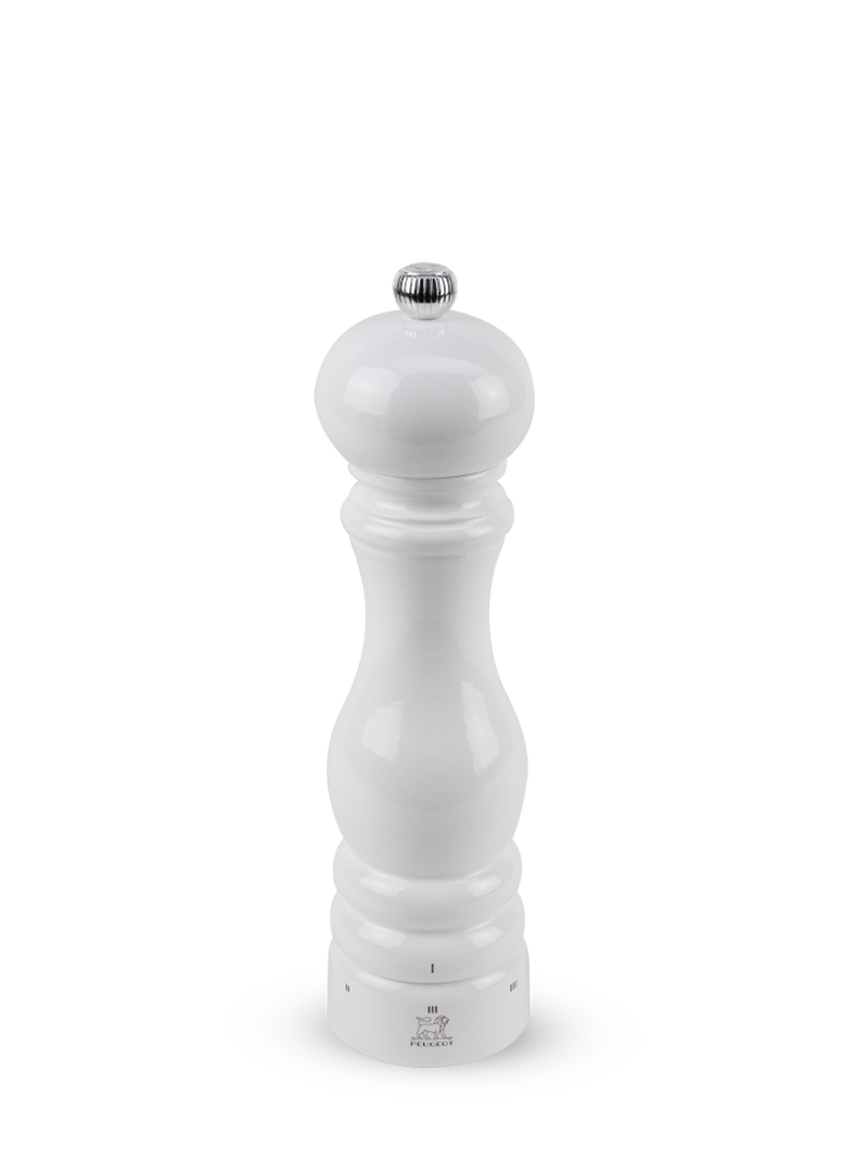 Peugeot | Paris u'Select Pepper Mill, 9-inch, glossy white hourglass design with metal knob, showcasing classic elegance and precision grinding for refined culinary use.