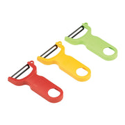 Kuhn Rikon | Original Swiss Peeler Set features three ergonomic peelers with sharp carbon steel blades, ideal for effortlessly peeling fruits and vegetables.
