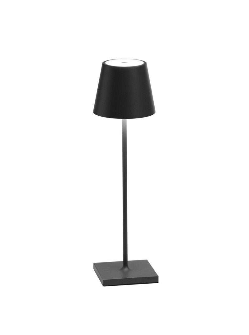 Zafferano America - Poldina Pro Cordless Lamp: Rust features a sleek, modern design with a conical shade, slender rod, and square base, ideal for stylish cordless illumination.