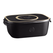 Emile Henry Cheese Box, Black—a versatile, high-fired clay storage solution with a flat lid doubling as a serving platter, perfect for stylish cheese storage and presentation.