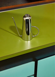 Holcomb Studio Oil Can with an elongated spout and hand-sharpened tip, made of stainless steel for precise pouring and oil freshness preservation.