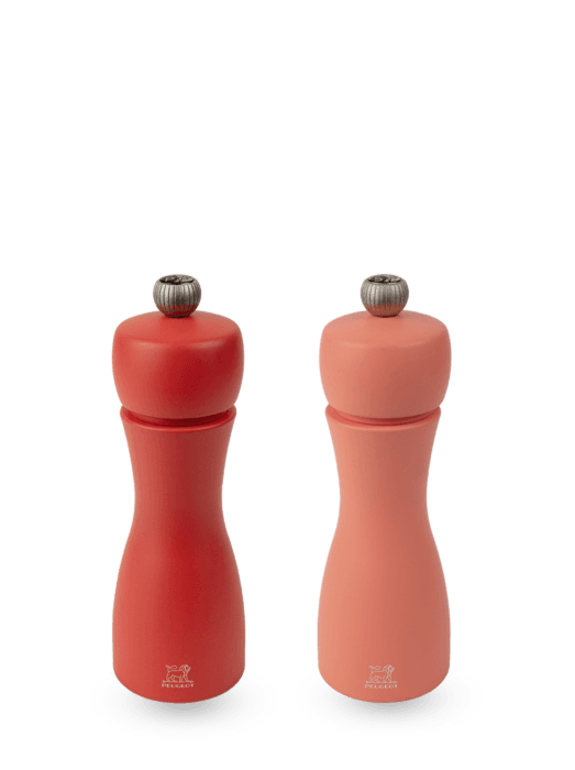 Peugeot | Tahiti Duo Salt + Pepper Mills - Air, featuring hourglass design with S and P grind adjusters, crafted from sustainable wood for elegance and durability.