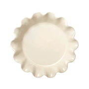 Emile Henry | Deep Ruffled Pie Dish, Clay: 10.5 off-white ceramic plate with scalloped edge, handcrafted for rustic baking.