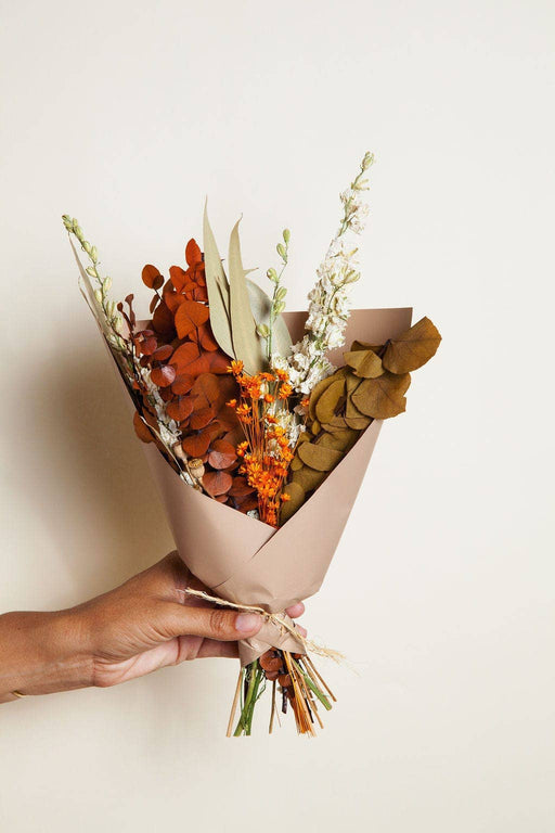 Idlewild Floral Co. - Harvest Dried Flower Mini Bouquet: A hand-tied arrangement of preserved flowers and foliage wrapped in kraft paper, perfect for gifting from Athens Cooks.