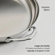 Hestan Provisions | Large Clad Oval Roaster, polished stainless steel, 17.5″ x 14″ x 2.3″, 5.56 qt capacity, crafted for even heat distribution and elegance.