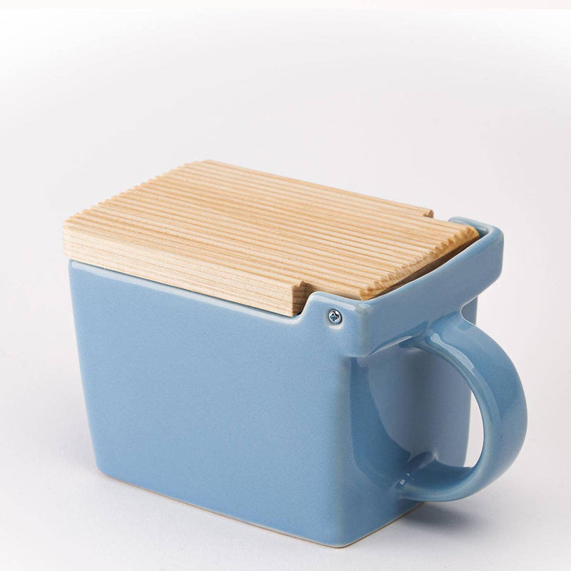 Zero Japan | Bee House Ceramic Salt Box With Wooden Lid & Dehumidifying Measuring Spoon, Ocean Blue