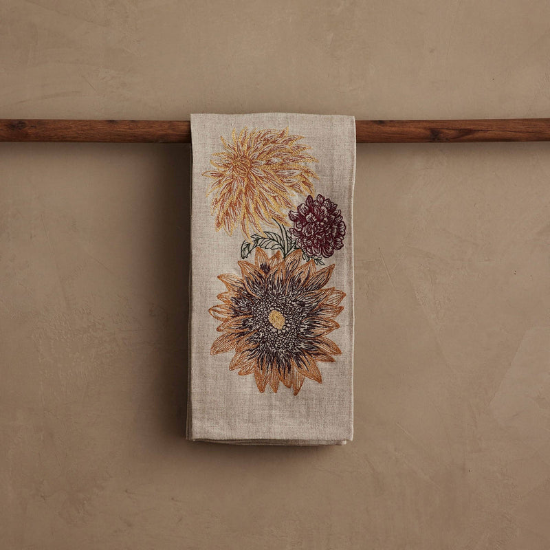 Coral & Tusk - Autumn Sunflower Tea Towel features sketch-style flowers, ideal for seasonal kitchen decor from Athens Cooks, blending autumn warmth with botanical charm.