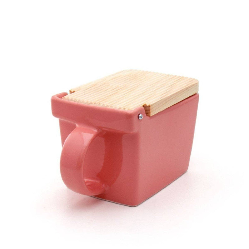 Zero Japan | Bee House Ceramic Salt Box With Wooden Lid & Dehumidifying Measuring Spoon, Coral Pink