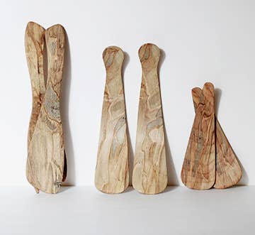 Petermans Boards and Bowls Inc. - LARGE AMBROSIA MAPLE SALAD TOSSERS (11.5 PAIR), handcrafted from upcycled spalted maple wood, featuring elegant, slightly bowed design.