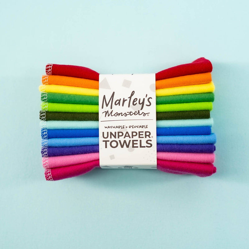 Marley's Monsters | UNpaper® Towel Refill Packs - Earthy Rainbow, 12-pack, featuring reusable 100% cotton flannel towels for eco-friendly cleaning, available at Athens Cooks.