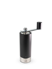 Peugeot | Isen Pepper Mill, Matte Black, showcasing a hand-crank design with a wooden body and stainless-steel elements, perfect for adjustable pepper grinding.