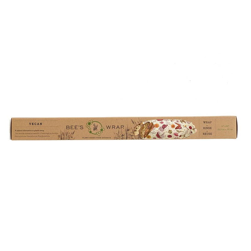 Bee's Wrap - Cut-to-Size Roll - Meadow Magic, Plant-Based Wax packaging emphasizing vegan, washable, and reusable properties for customizable, eco-friendly food wrap solutions.