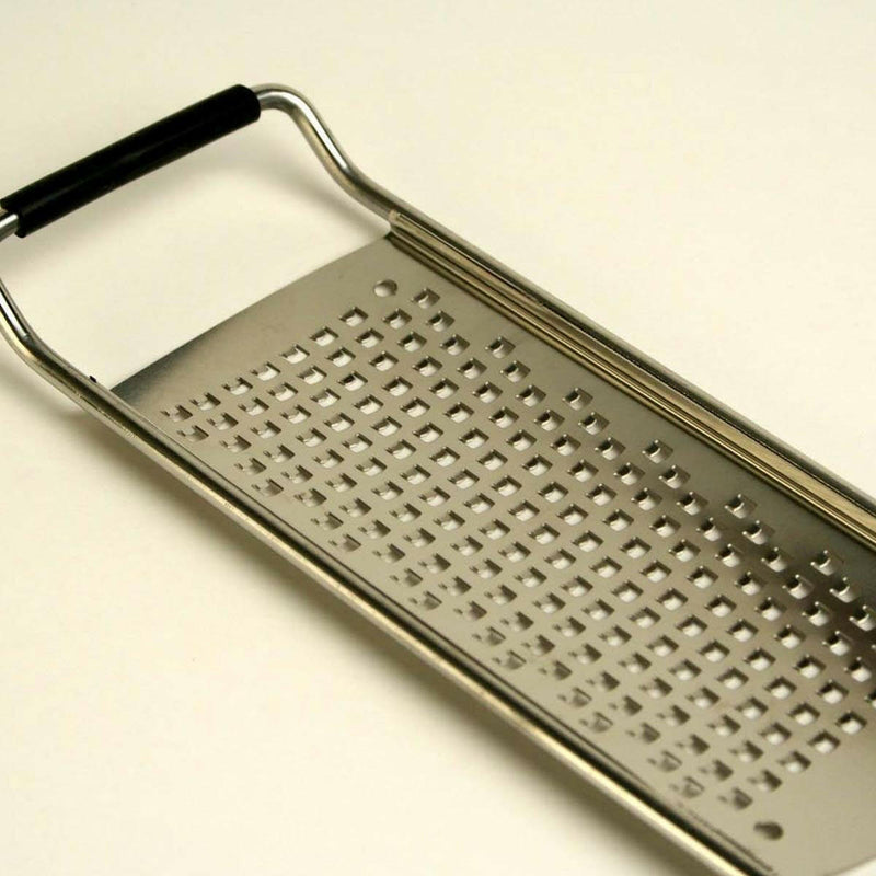 Microplane Professional Series Extra Coarse Cheese Grater with ultra-sharp stainless steel blades, non-slip base, and sleek handle, ideal for grating cheese and zesting.