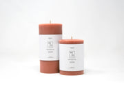 Mo&Co Home - 100% Beeswax Pillar Candles | Terra Cotta: 3x4 Inch, hand-poured with labels, ideal for eco-friendly home decor and celebrations.