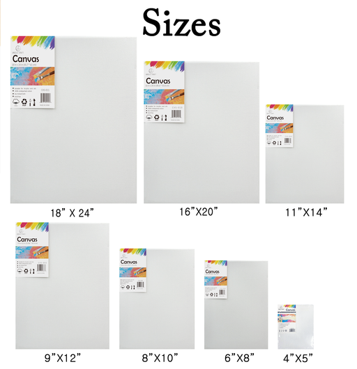 Angels Craft - Canvas - Wrapped, 1-ct (11x14 inches) displayed, showing a group of primed, acid-free, 100% cotton canvases, suitable for acrylic and oil paints.